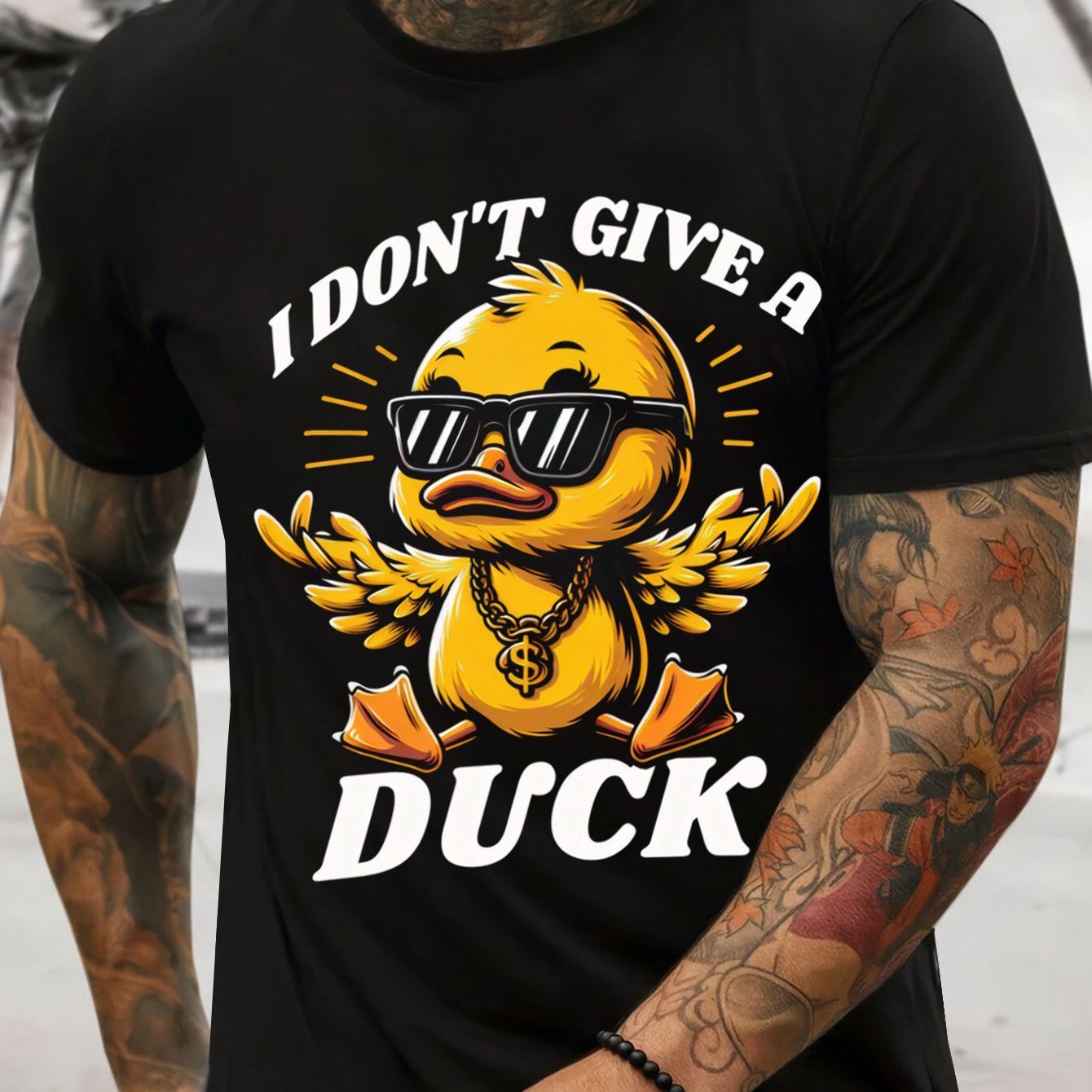 Men's' I Don't Care About Ducks 3D Printed T-shirt, Summer Casual Round Neck Short Sleeved Shirt