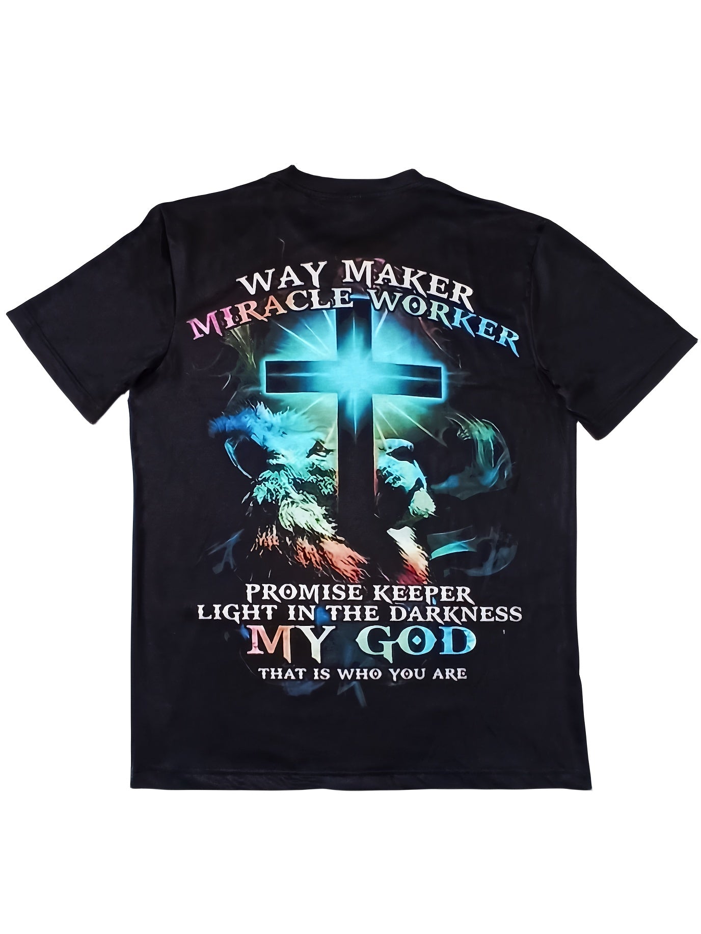 Way Maker God Miracle Worker Pattern, Men's Fashionable 3D Digital Graphic T-shirt, Slightly Elastic And Breathable Retro T-shirt For Summer