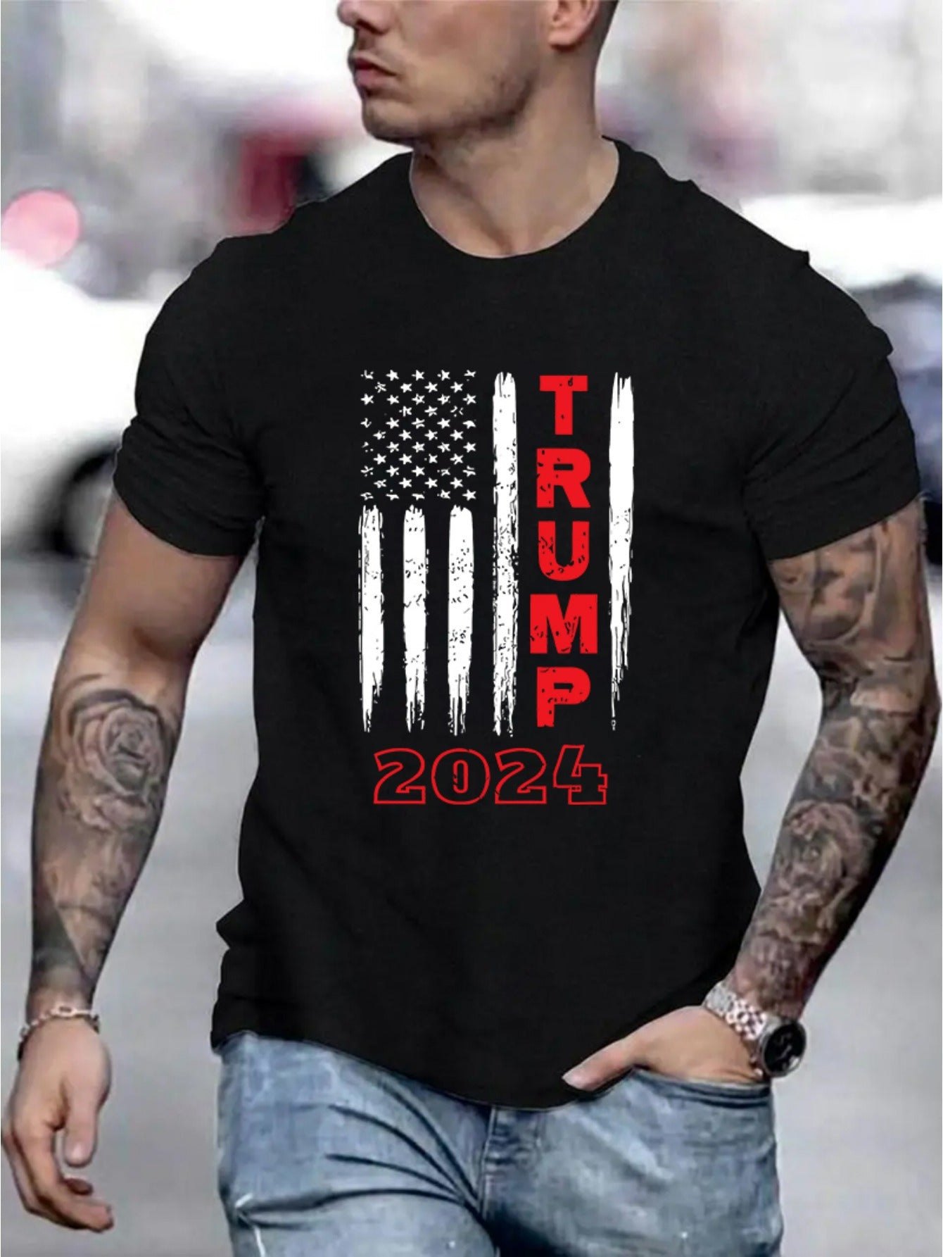 TRUMP 2024 Pattern Printed Men's Creative Top, Casual Short Sleeve Round Neck T-shirt, Summer Outdoor Men's Wear2024 Pattern Printed Men's Creative Top, Casual Short Sleeve Round Neck T-shirt, Summer Outdoor Men's Wear