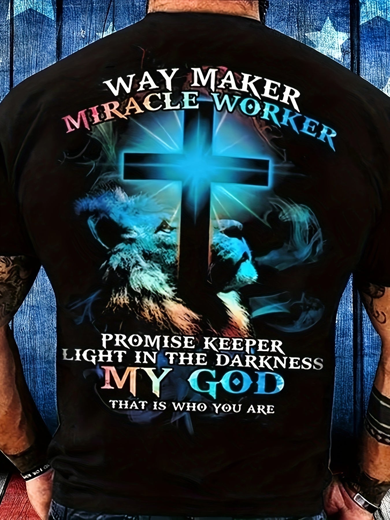 Way Maker God Miracle Worker Pattern, Men's Fashionable 3D Digital Graphic T-shirt, Slightly Elastic And Breathable Retro T-shirt For Summer