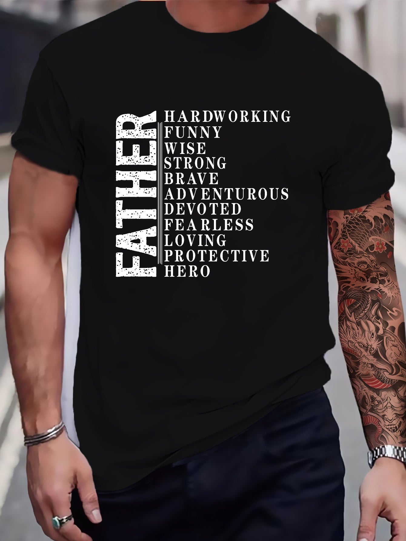 Father Printed T-shirt, Men's T-shirt, Summer Casual Short Sleeved T-shirt