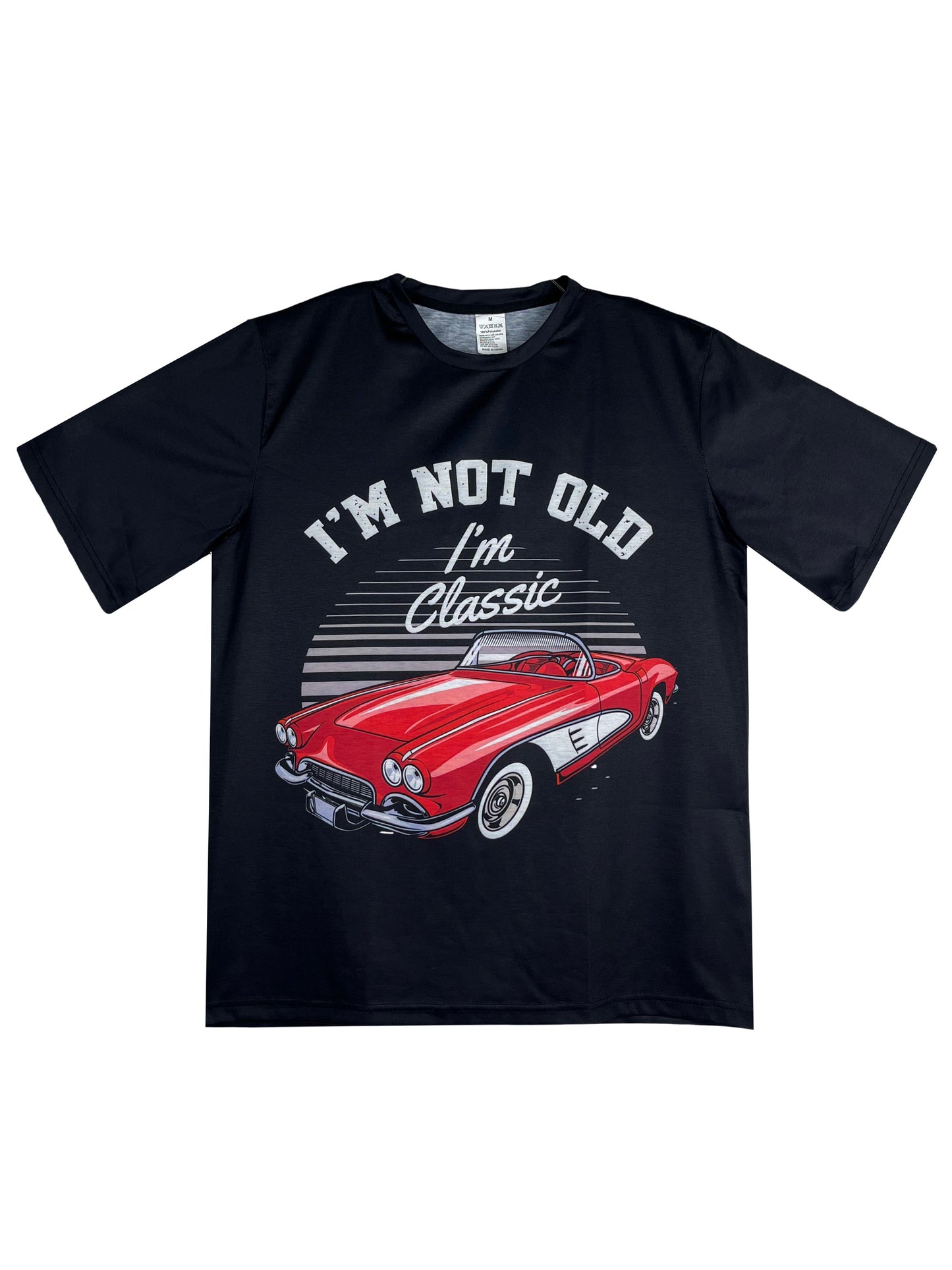 Classic Car Pattern And Letter Print I'm NOT OLD I'm CLASS Round Neck And Short Sleeved T-shirt, Casual And Fashionable Men's Summer Outdoor Clothing Top