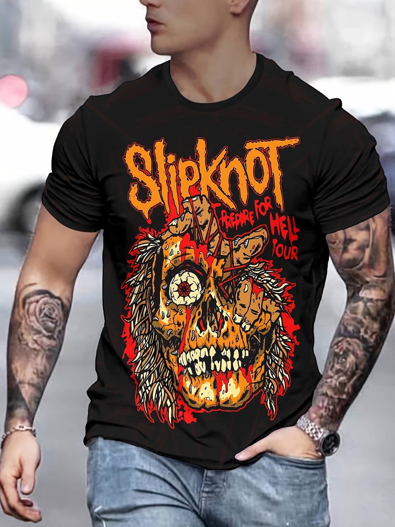 Slipknot Music Men's 3D Printed Pattern T-shirt, Loose Fit