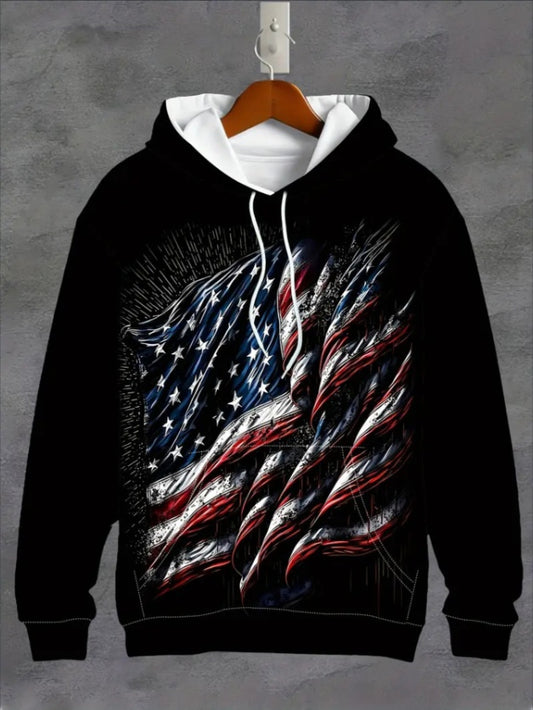 American Flag Printed Hooded Sweatshirt